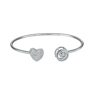 Round Cubic Zirconia Heart Shaped Bridal Bangle Bracelet Sterling Silver